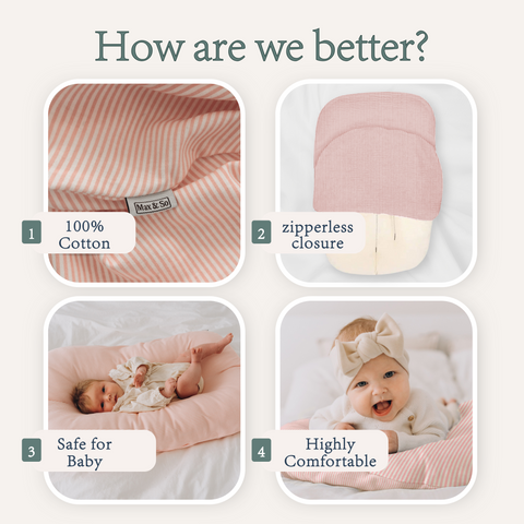 Max&So Baby Lounger Cover for Newborn - Stripe Pink Max&So Baby Lounger Cover for Newborn - Stripe Pink