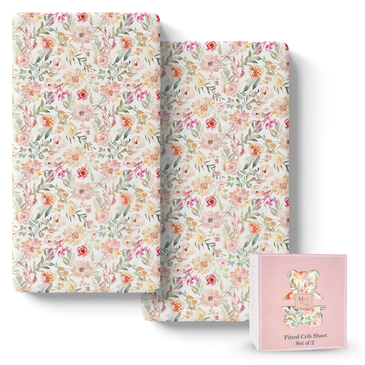 Crib Sheets for Girls - Watercolor Daila (Pack of 2)