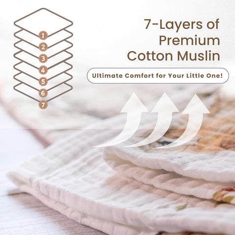 Muslin Cotton Animal Baby Blanket - Gender Neutral for Newborns & Toddlers